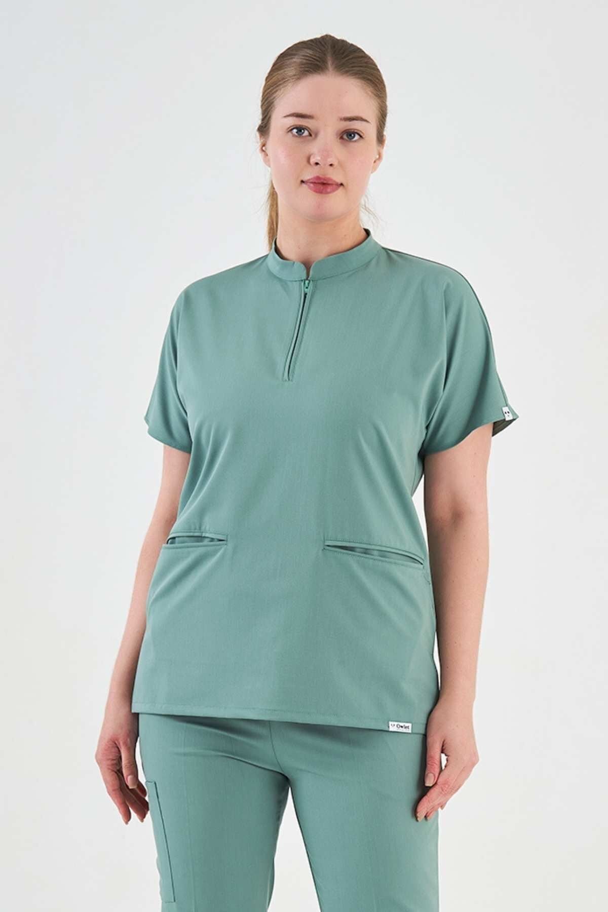 Lycra Mint Green Mandarin Collar Top