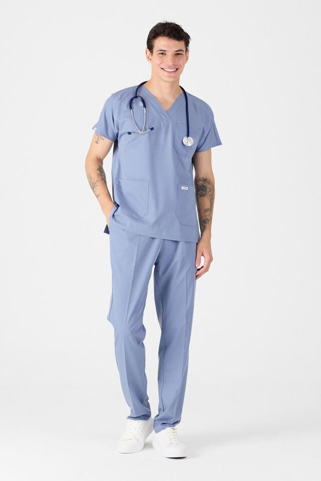 Likralı Buz Grisi Scrubs Forma - Owlet Medikal