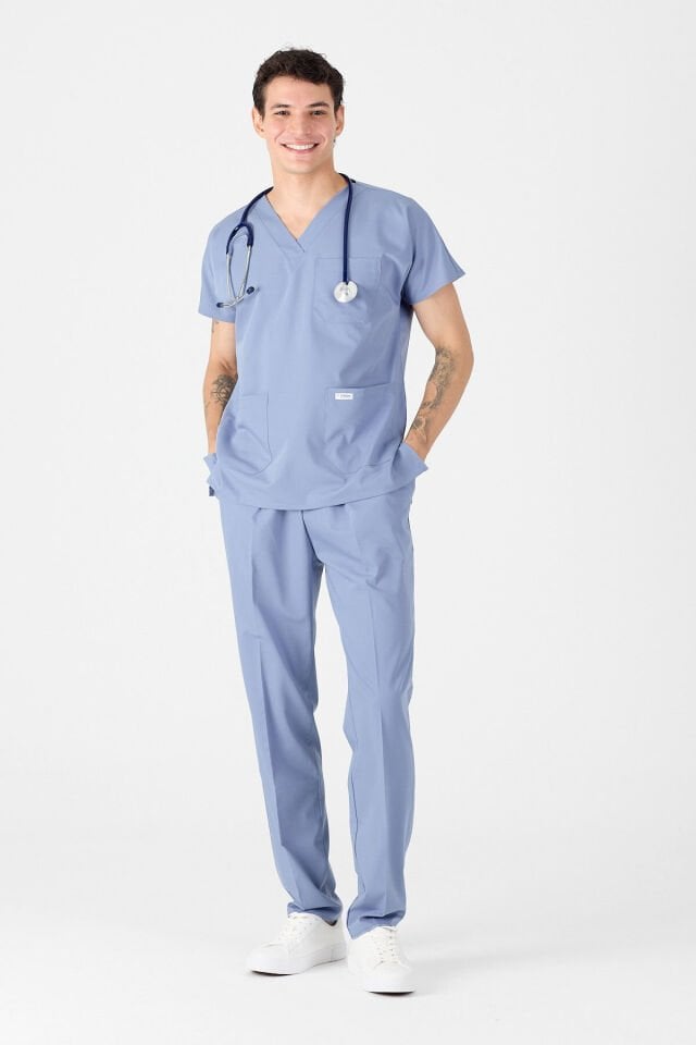 Likralı Buz Grisi Scrubs Forma