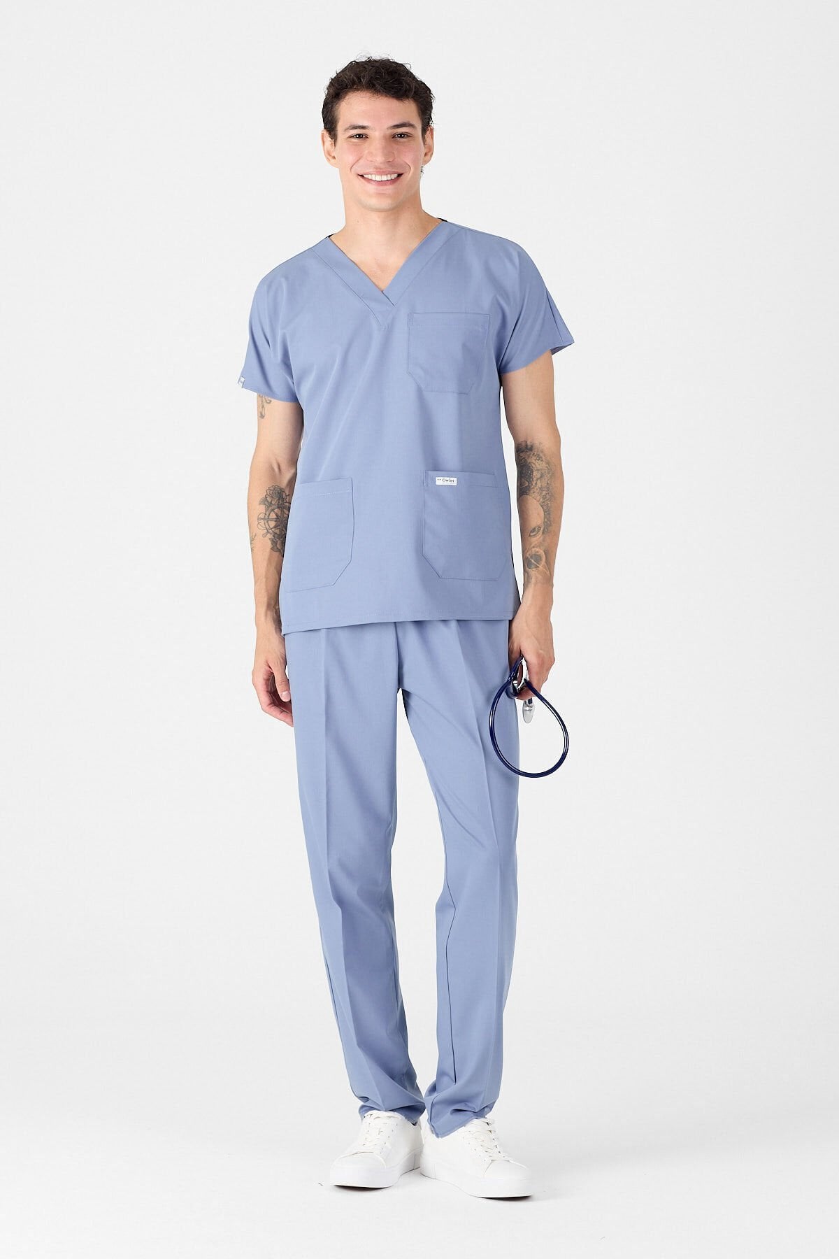 Likralı Buz Grisi Scrubs Forma - Owlet Medikal